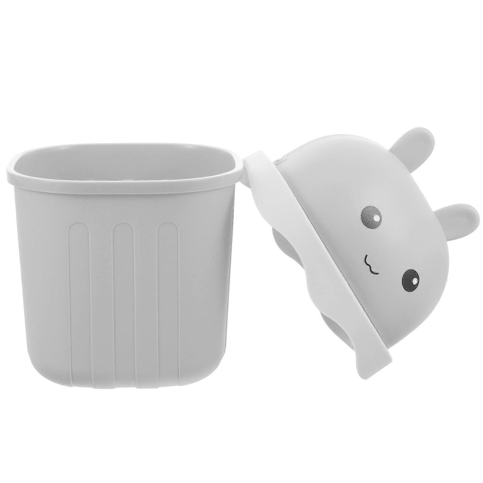 Mini Garbage Can Desktop Waste Bucket for Desk Use with Lid Grey Plastic