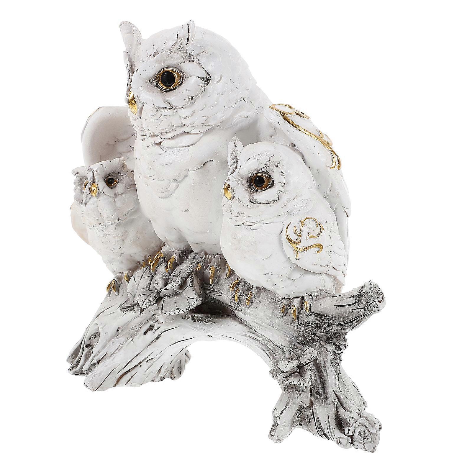 Owl Statue Resin Craft Decoration for Desk Use White Ornament