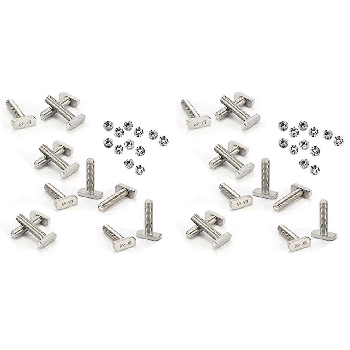 24Pcs T Slot Bolt Replacement,M10 x 25 Screws, A2-70 Rail Track Screws Track Nuts with 24 Flange Nut
