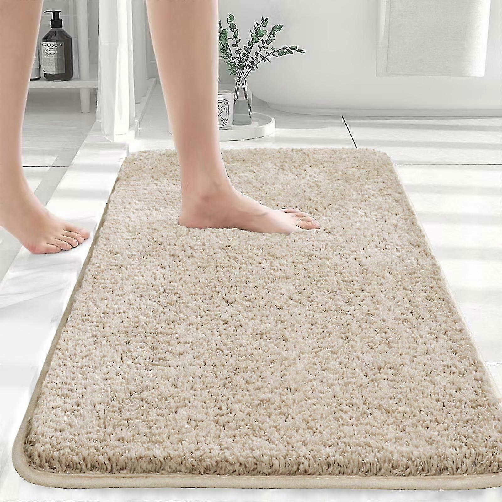 Badezimmerteppich 70 x 120 cm Badematte Beige Weiche Mikrofaser-Badematte Waschbare Duschmatte Rutschfeste flauschige Badematte 70 x 120 cm (Rechteck) Beige-Gut