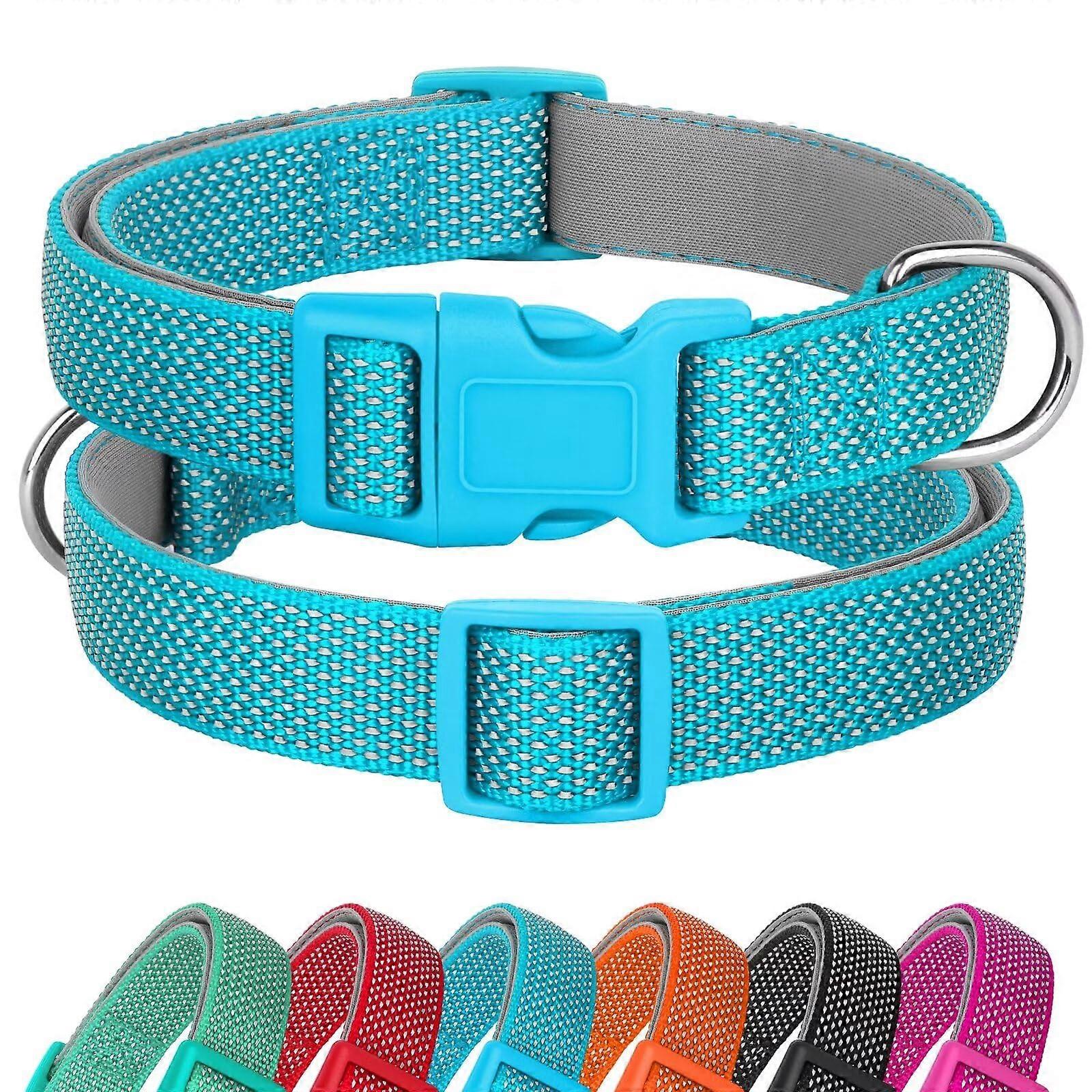 Reflective Dog Collar with Buckle Adjustable Soft Neoprene Padded Nylon Pet Collars for Small Medium Large Dogs, Blue, L L: Neck 3356cm blue