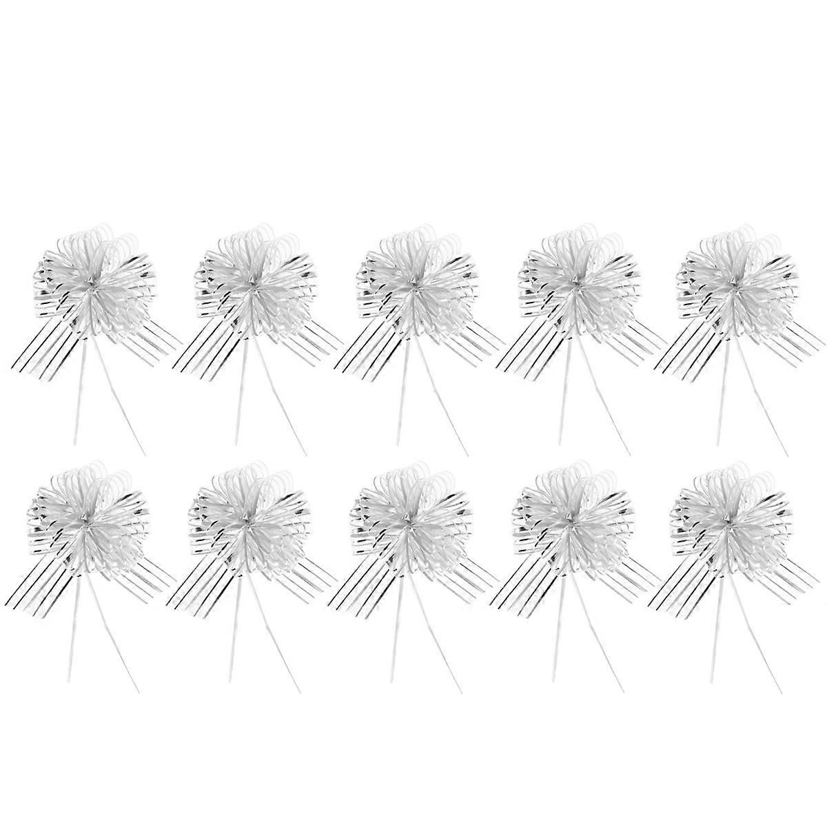 10Pcs Yarn Pull Bows Wedding Party Yarn Pull Bows Gift Decorative Pull Bows Silver