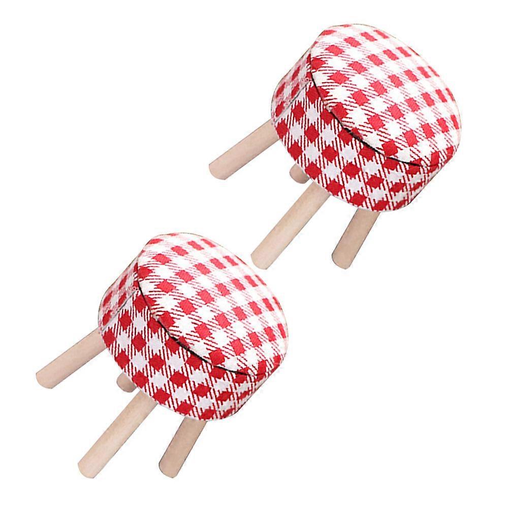 Red Miniature Stool Model for Kids Made of Cloth and Wood with Details 2pcs