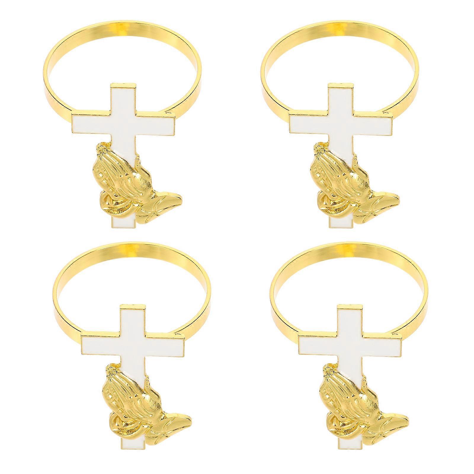 Golden Zinc Alloy Napkin Rings with Cross Design for Party Use 4pcs 1.5 Inch Diameter