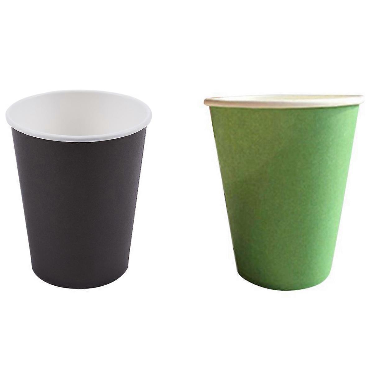 40 Paper Cups (9Oz) - Plain Solid Colours Birthday Catering(Green&Black)