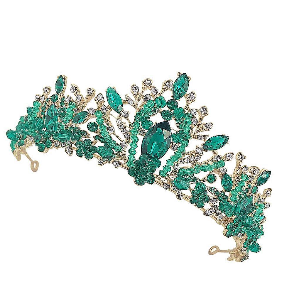 Yeşil Alaşım Kristal Taç Gelin Başlığı Dekorasyon için Gelinler ve Nedimeler için Çarpıcı Başlıklar 1 adet