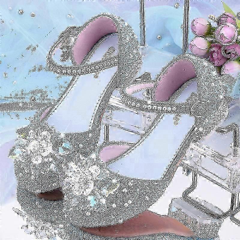 Kızlar Kristal Ayakkabılar Cinderella Prenses Ayakkabıları Çocuklar Yüksek Topuklu Cam Taşlı Kız Ayakkabıları