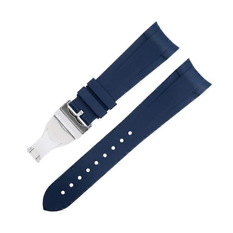 22mm Fluoro Rubber Watch Strap for Tudor Bay GMT with Curved Ends and Folding Clasp Compatible with 41mm Blue Dial