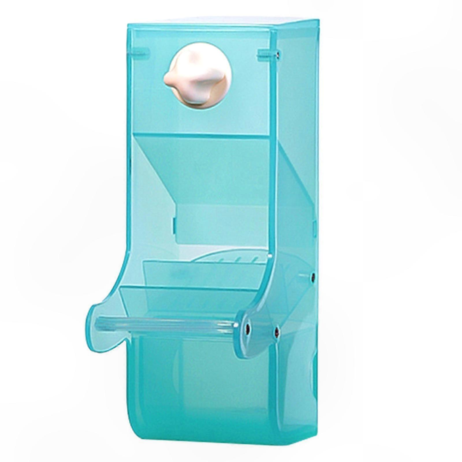 Practical Bird Cage Feeder Automatic Parrot Seed Feeder with Perch Transparent Seed Food Container Pet Cage Accessories sky blue