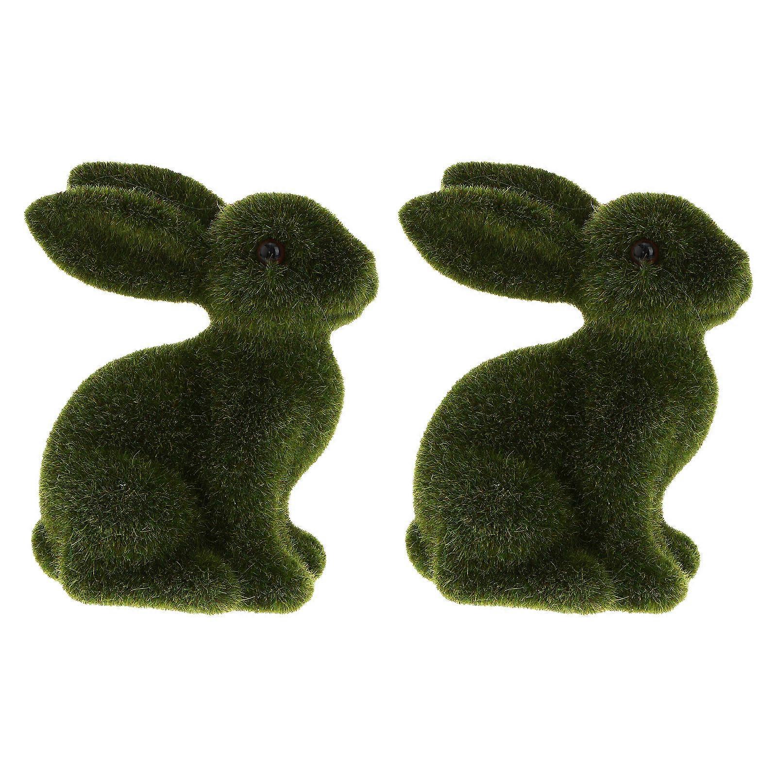Flocking Simulated Animal Small Rabbit Decor for Home 2Pcs Green