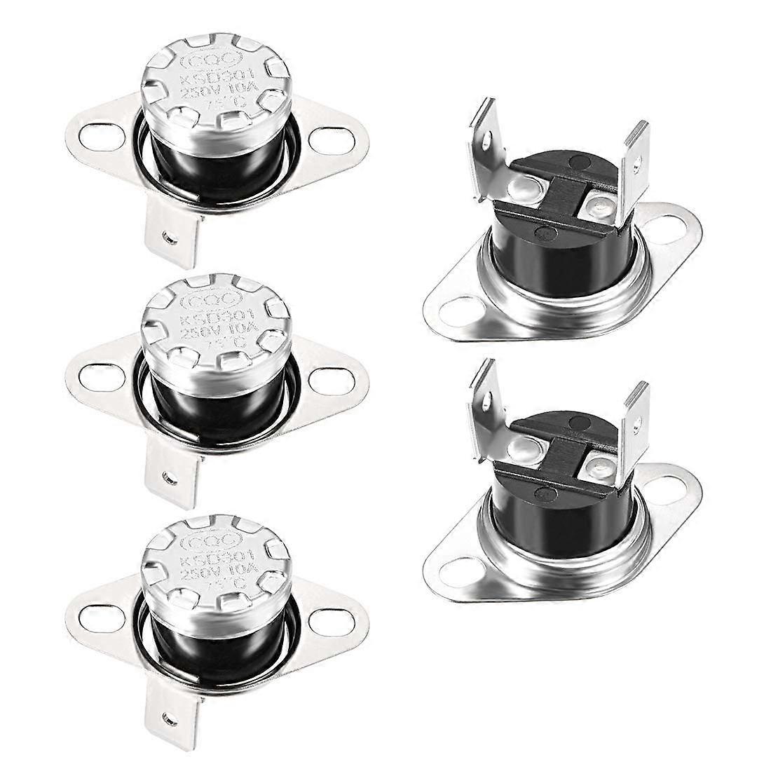 KSD301 Thermostat 75°C 10A Normally Closed N.C Adjustable Snap Disc Switch Control for Microwave Thermostat Thermal Switch Pack of 5