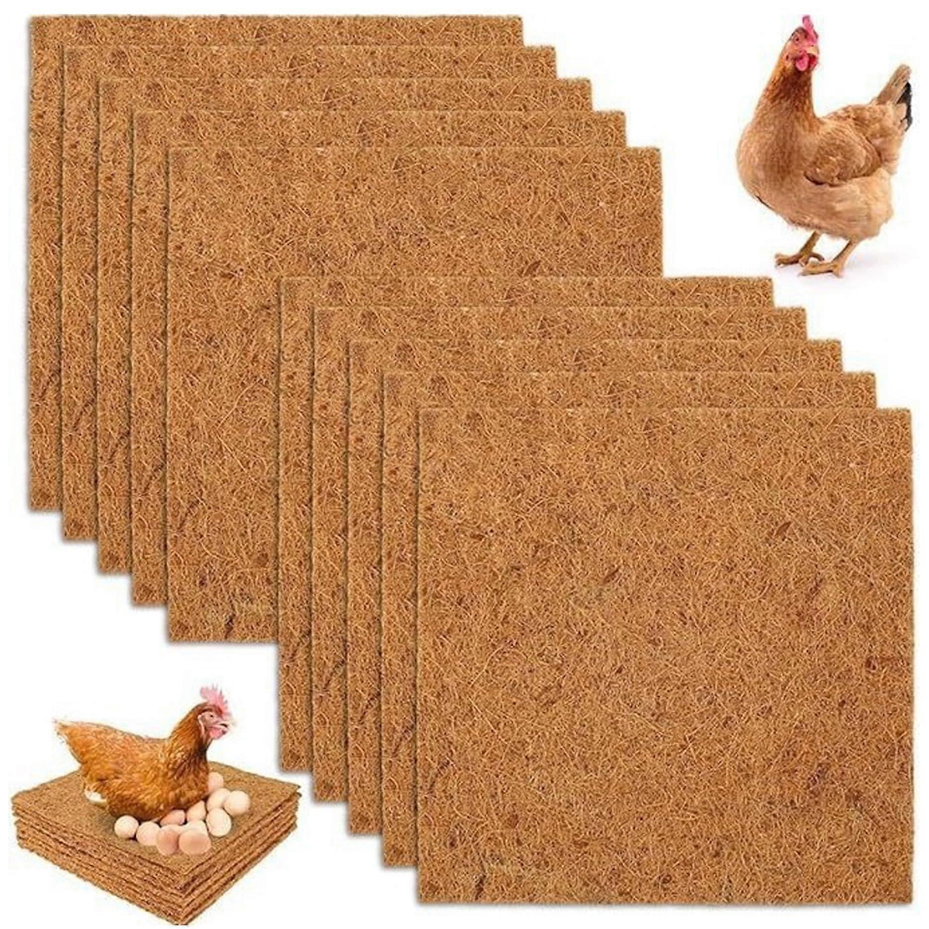 Chicken Nesting Pads - Washable Coco Coir 12-Inch, 10 Pack, Natural Comfort Laying Pads For Chicken Coop Brown