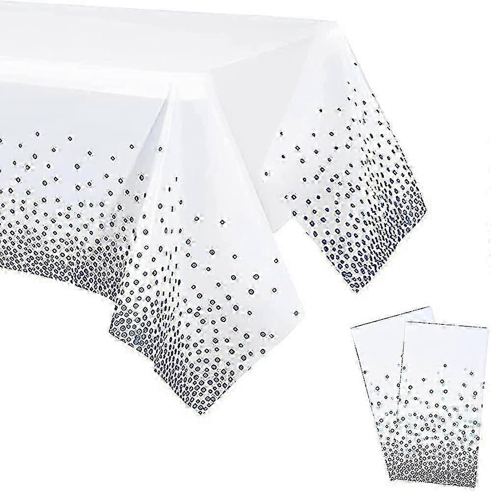 2 Pieces Disposable Tablecloths, White And Blue Polka Dots Rectangular Party