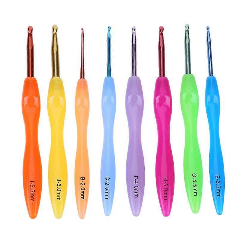 9Pcs/Lot ABS Tool Rainbow Plastic Handle Alumina Crochet Needle Crochet Crochet Weave Yarn Stitches Knitting Craft 2mm-6.0mm