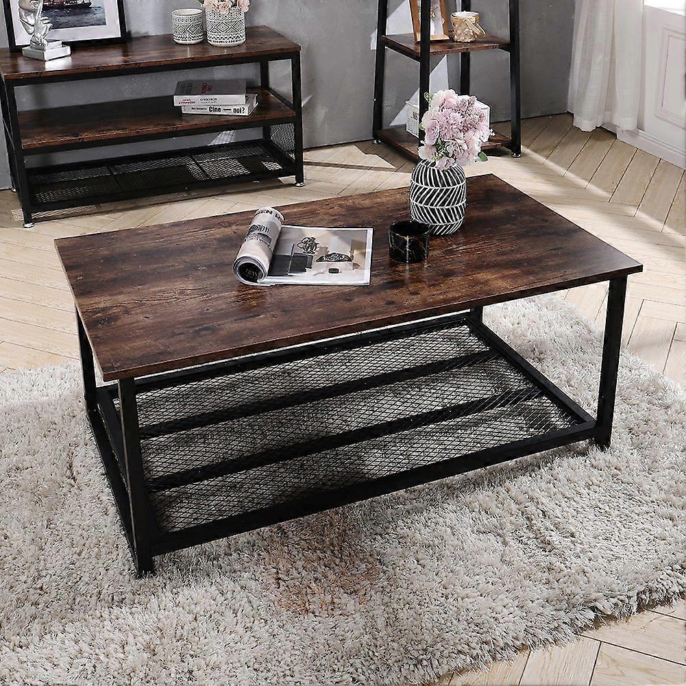 Rustic Wood Coffee Table with Storage Shelf