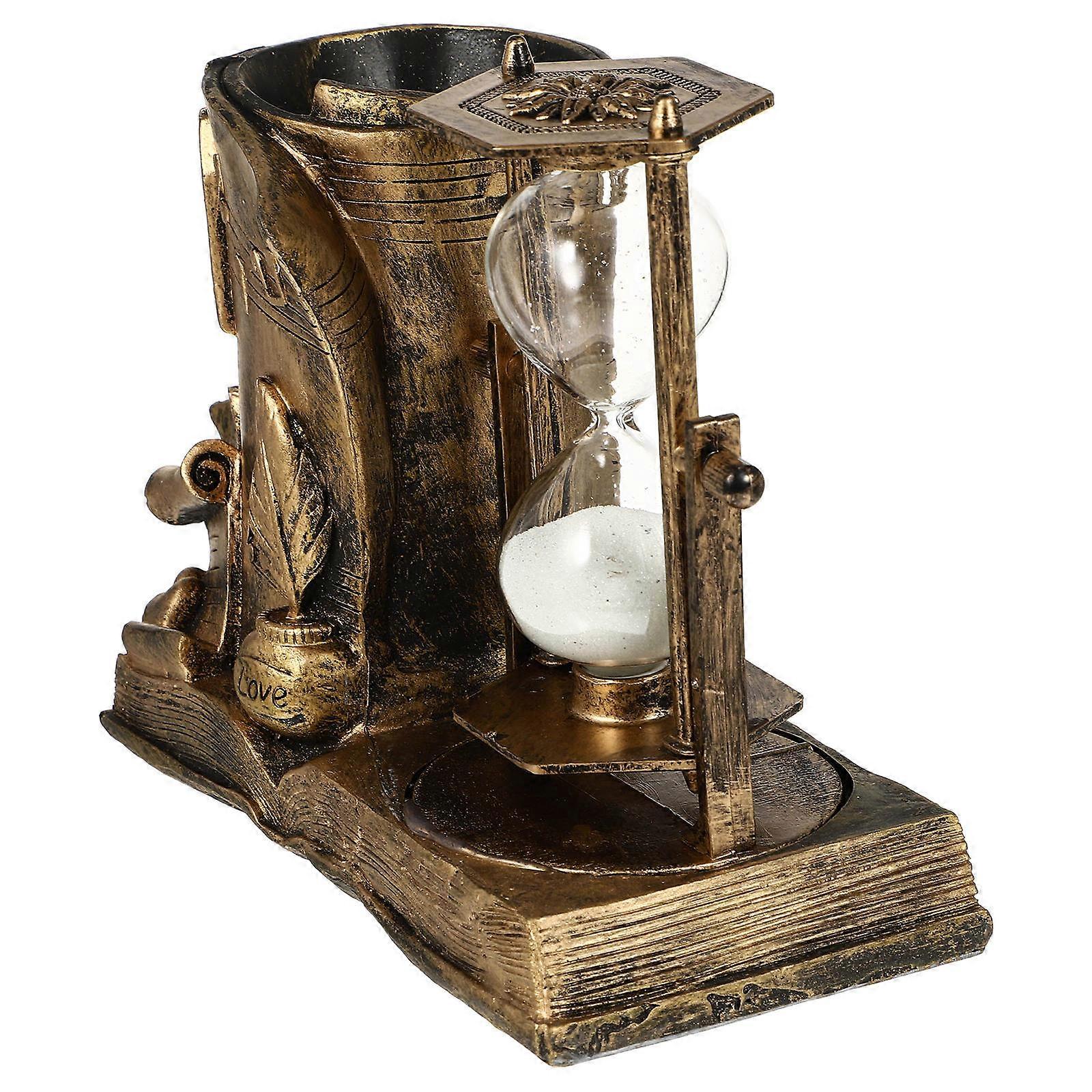 Retro Resin Sand Clock Vintage Style Desktop Decor Unique Hourglass Design Durable Non Fading Indoor Home Office Decoration
