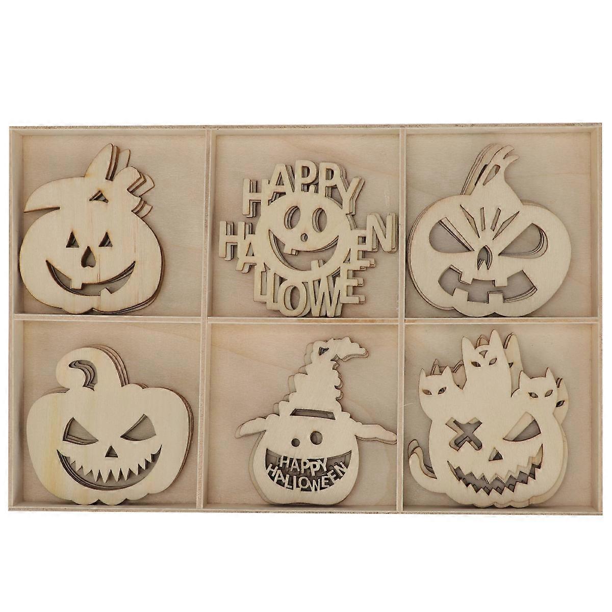 Halloween Wooden Slice Decorative Pendants Polished Scratch Resistant Ornaments for Crafting, Education, Hands on Activities, and Festive Party
