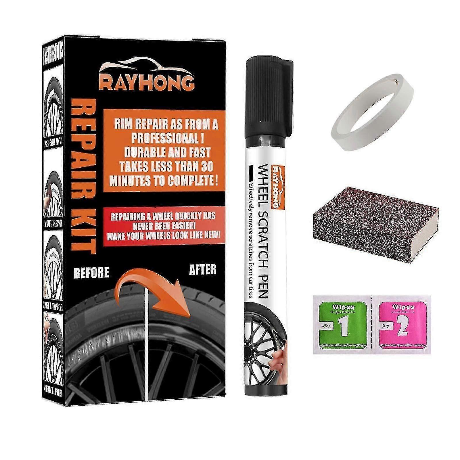 Réparation de rayures de roue en alliage noir, stylo de réparation de rayures de roue, stylo de réparation de rayures de jante de roue de voiture, kit de réparation de roue en alliage Scratch