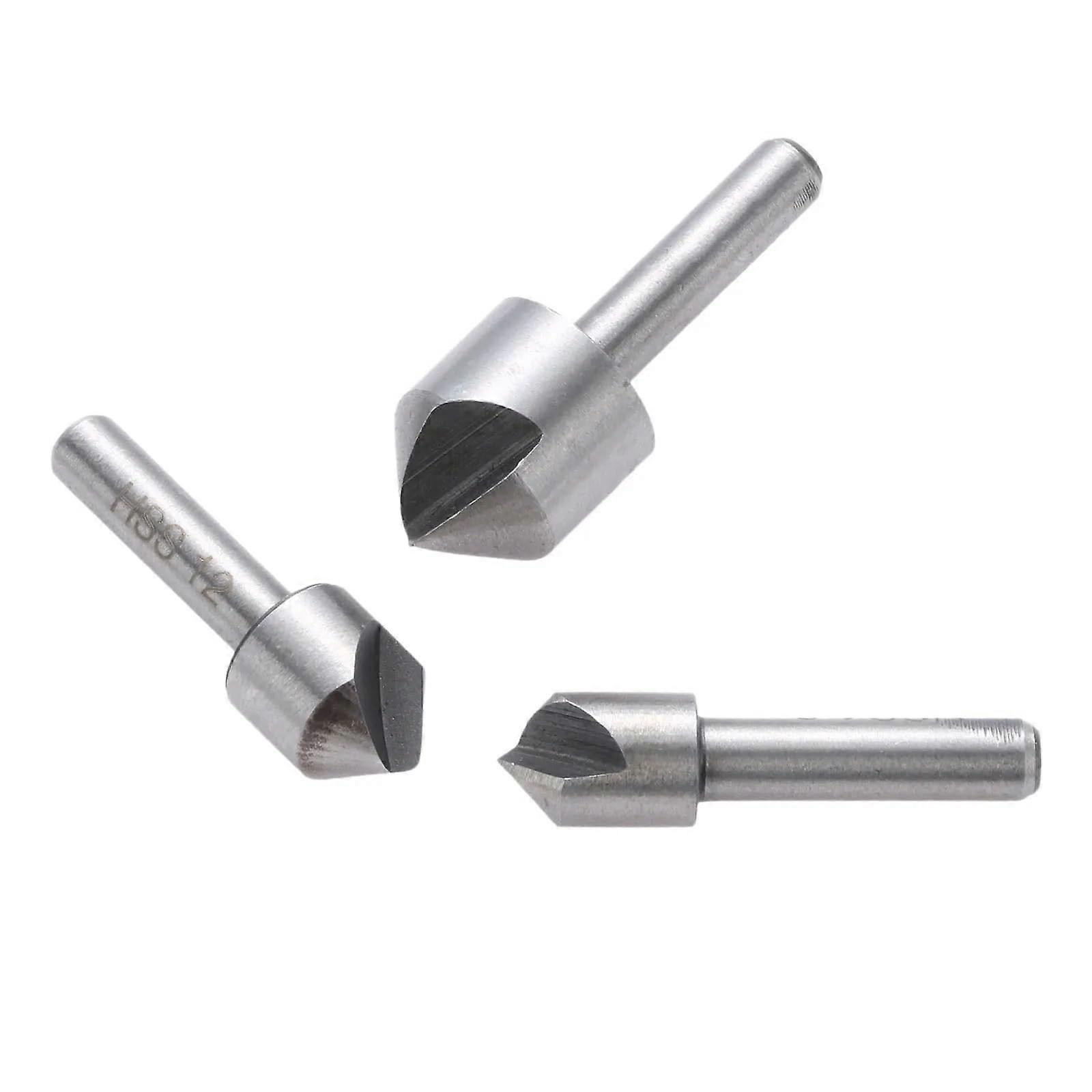 10/12/16 mm Chamfer End Mill Drill Bit Set, HSS Single Flute 90 Degree Countersink Tool for Wood and Soft Metal