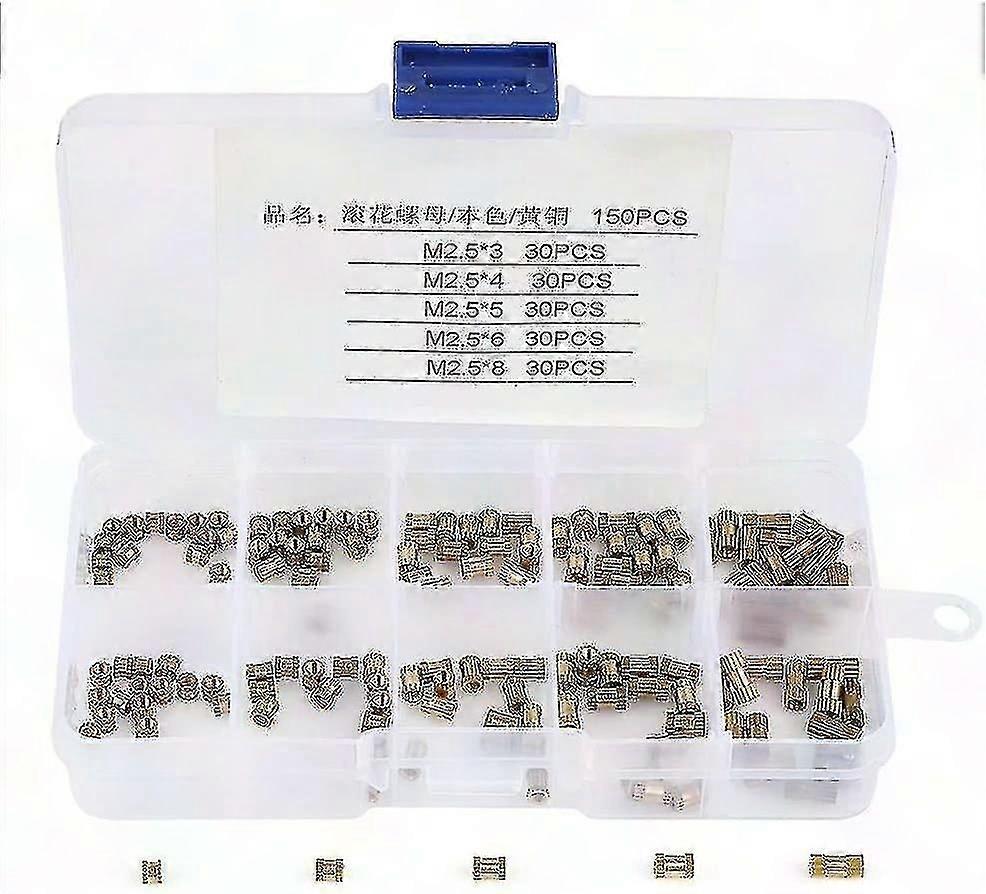 150pcs M2.5 Brass Threaded Inserts Round Embedded Nuts for Wood Plastic
