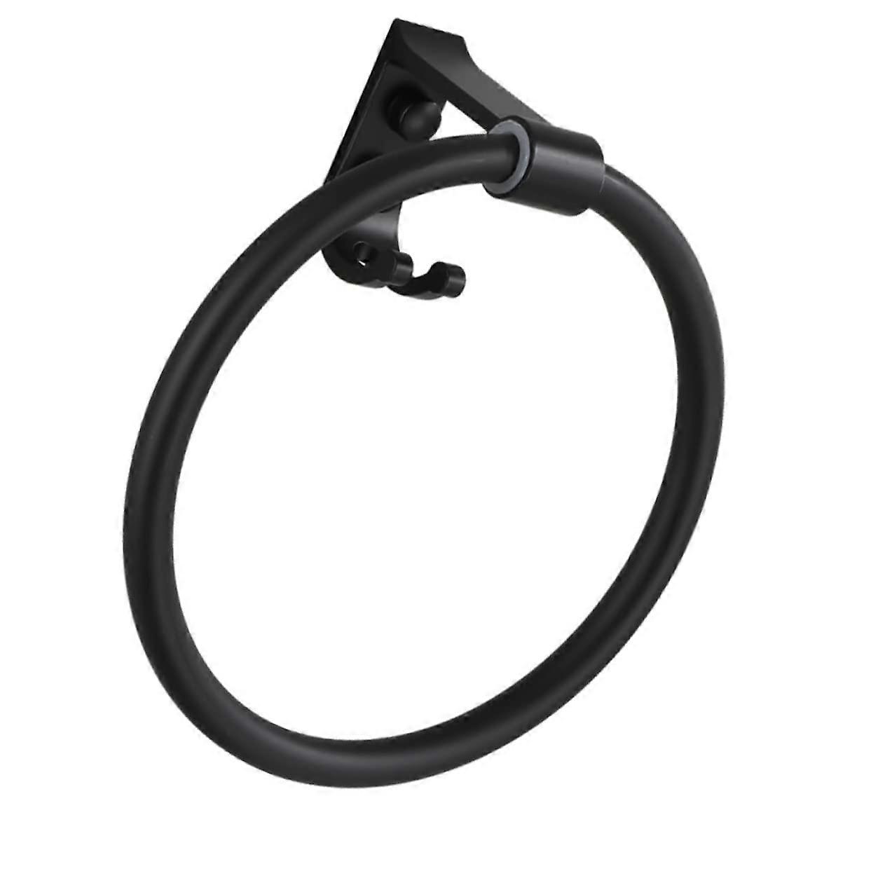 Aluminum Towel Ring with Hook Wall Mount Black No Drill Durable Bathroom Decor
