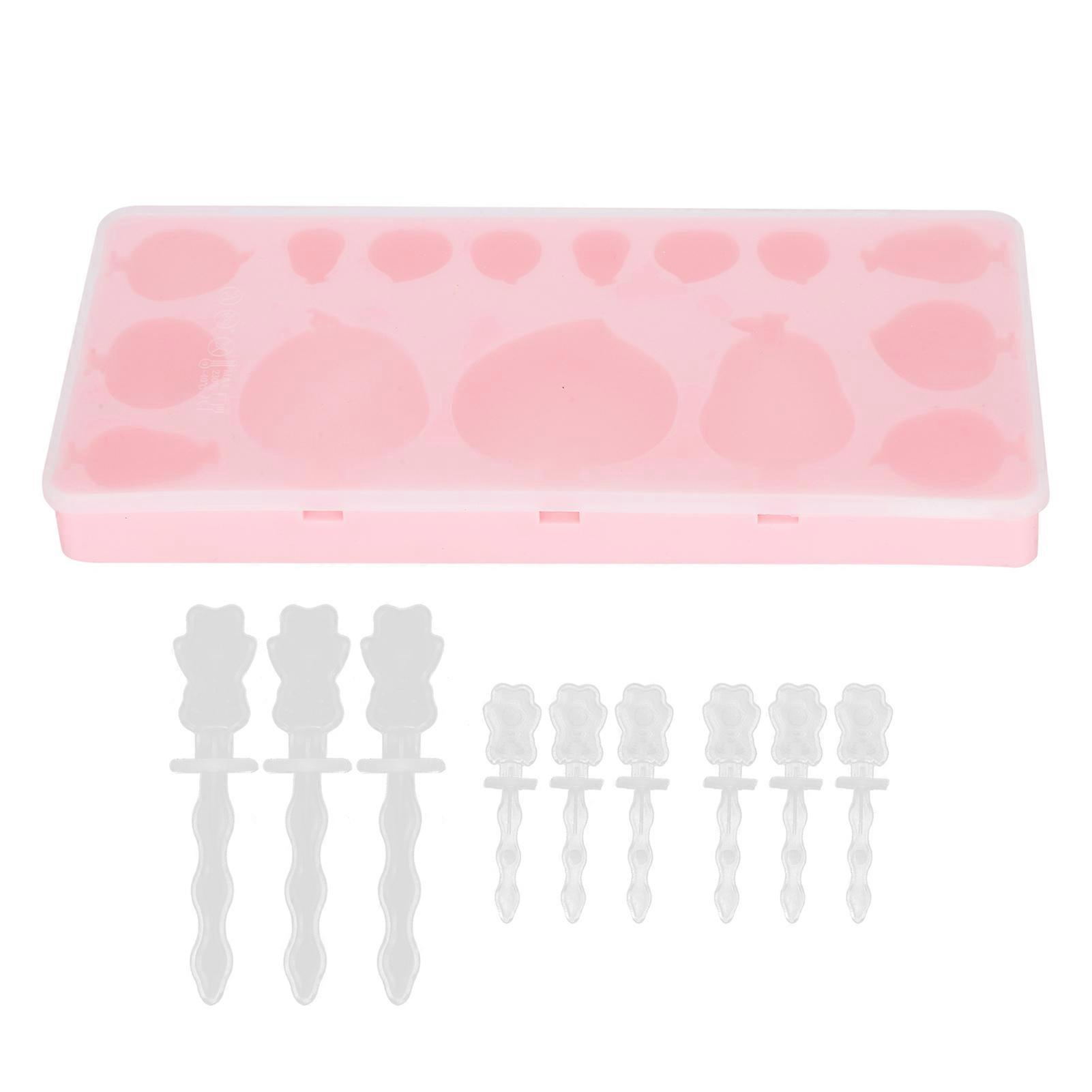 15-Layer Ice Cream Mold with Sticks Lid, Reusable Silicone Mold for Making Desserts and Cheese, Pink Fruit Design