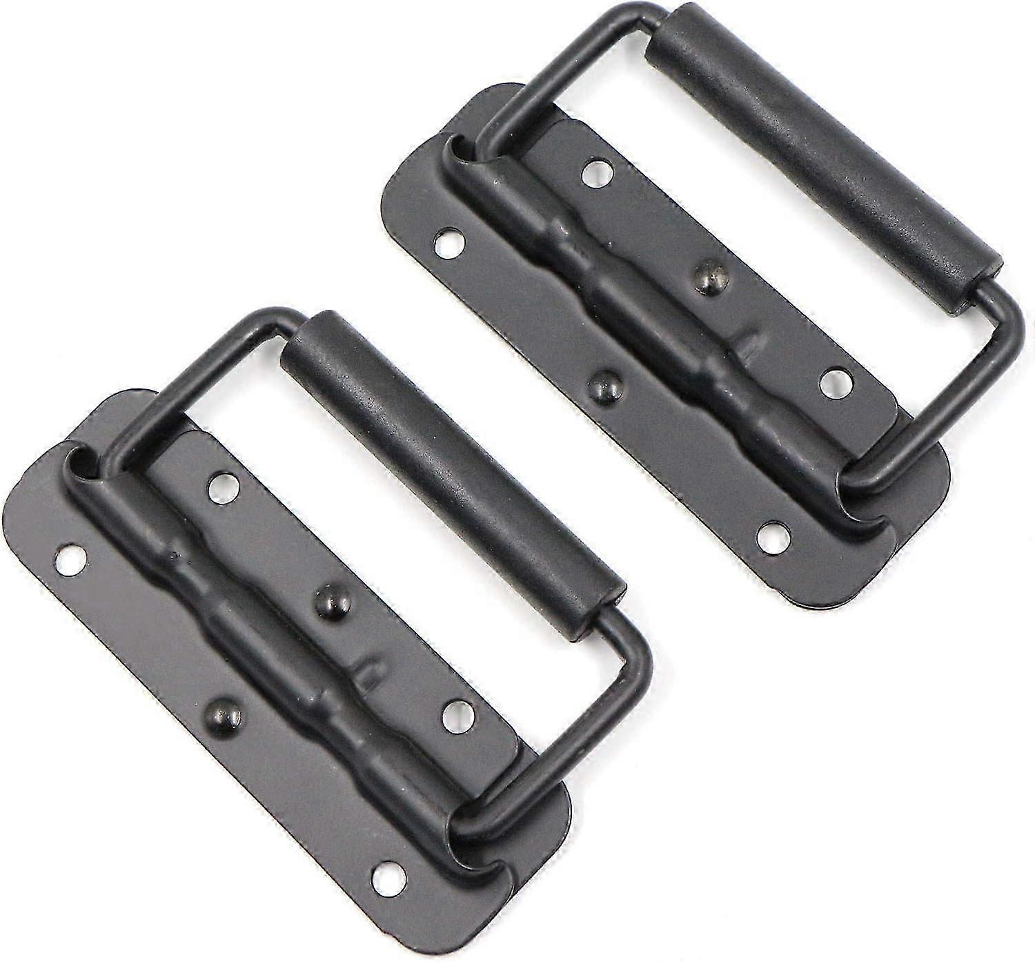 Folding Crate Handle 2 Stainless Steel Carry Handles Spring Loaded Folding Handle Suitcase Handle Spring Metal Door Puller Handle for Tool Box Black