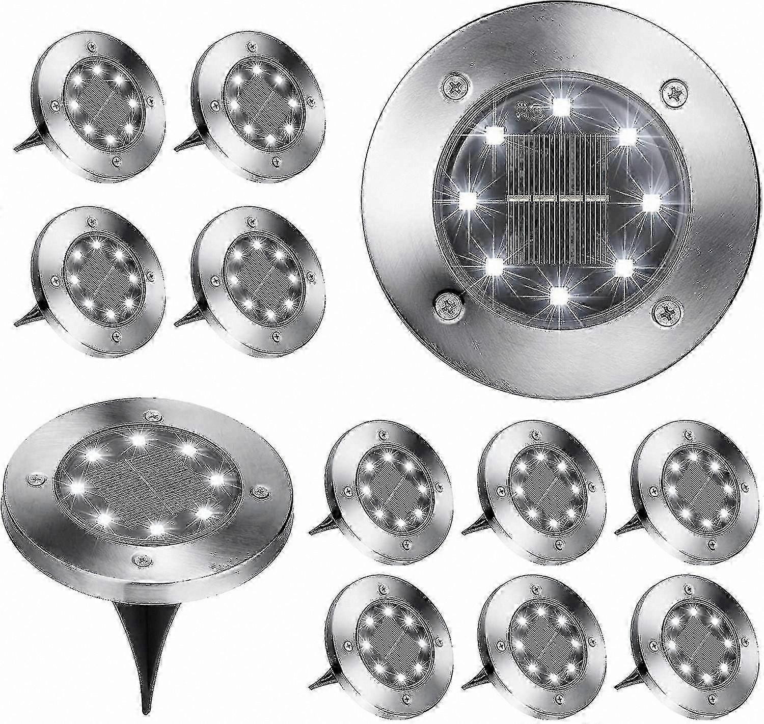 Cool White 8 LED Solar Ground Lights, 12-Pack, Waterproof In-Ground Lighting Solution
