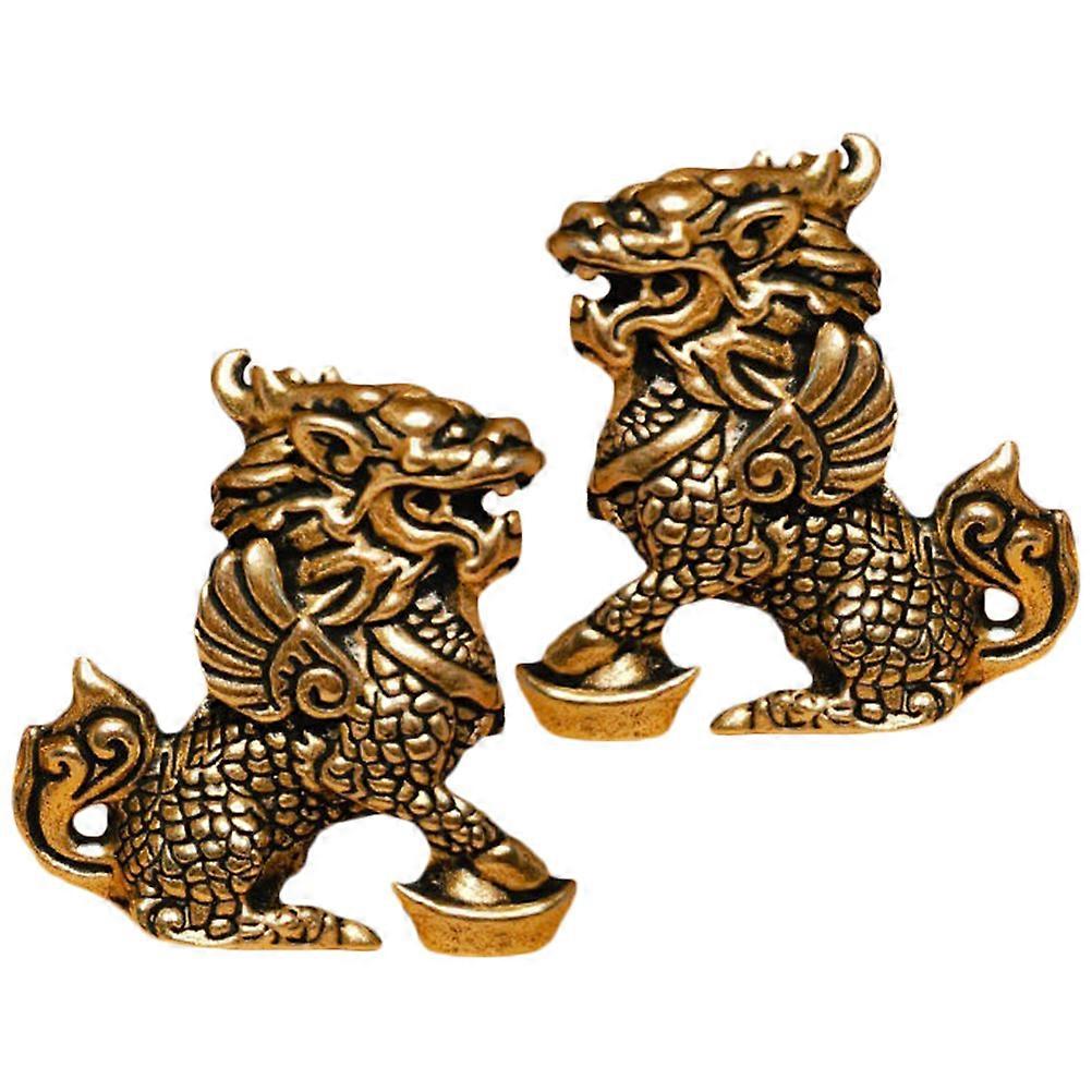 Brass Kylin Sculptures Desktop Decoration Brown Material for 2Pcs