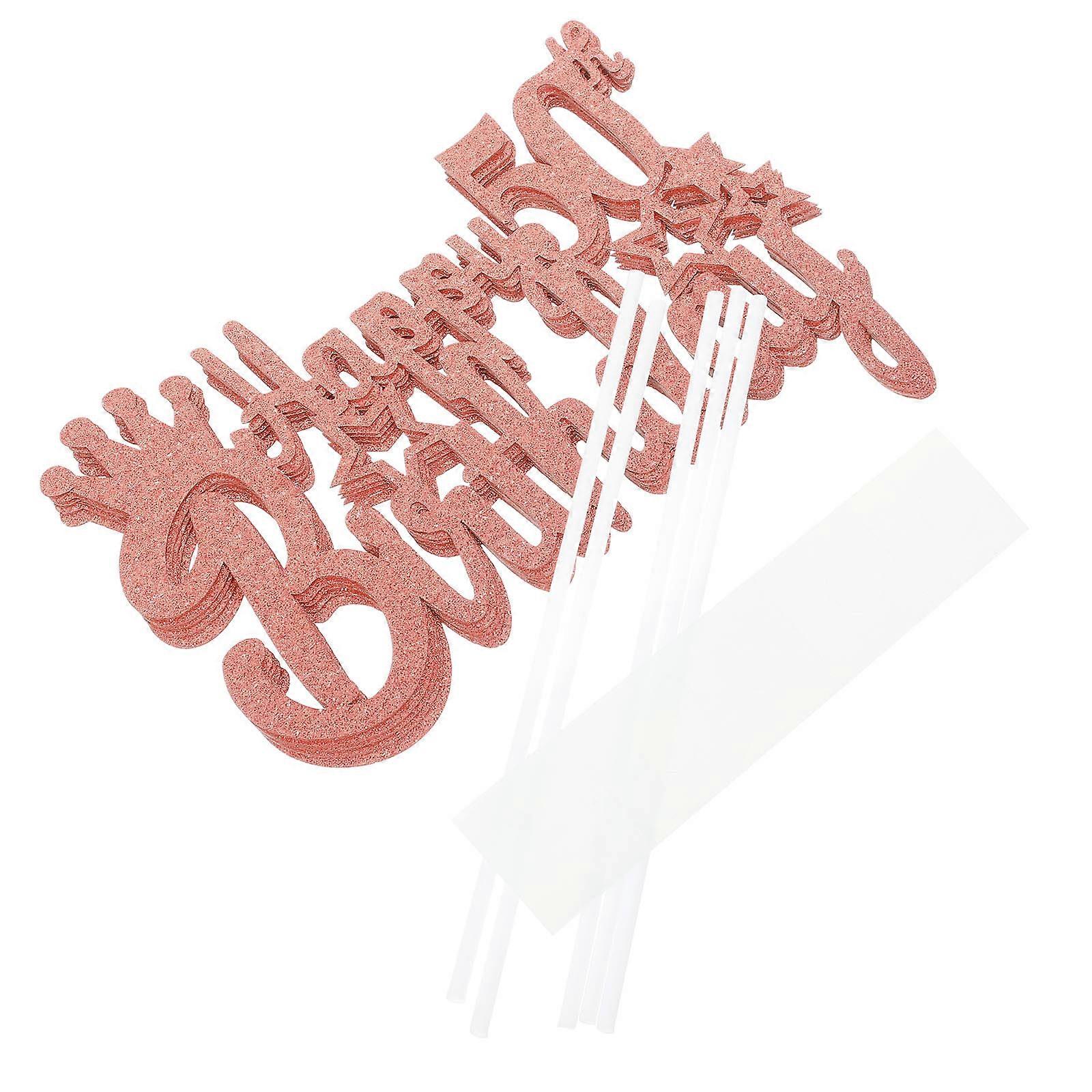 Pink Birthday Cake Decoration Cupcake Toppers Paper Party Props for Celebration 5 Pcs