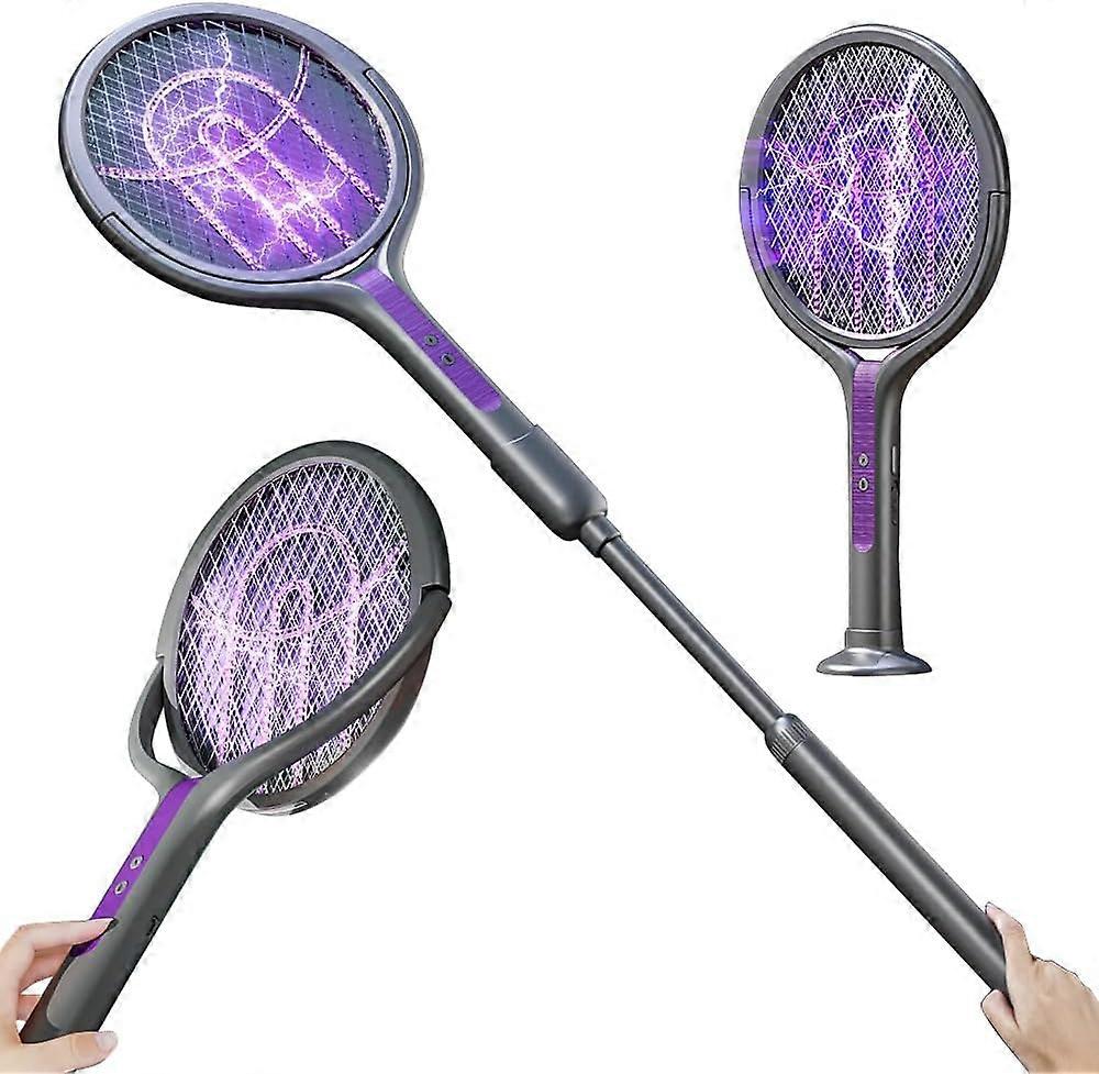 2-in-1 Rechargeable Electric Fly Swatter Insect Zapper FlyZapper Racket with Telescopic Rotating Head BugZapper Fly Catcher Electric Fly Swatter