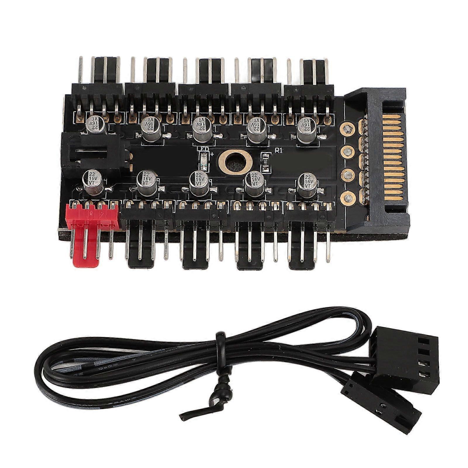 PC Chassis Fan Hub 10 Port 12V 4 Pin Fan CPU Cooling Fan PWM Hub for Computer Motherboard Serial ATA Power