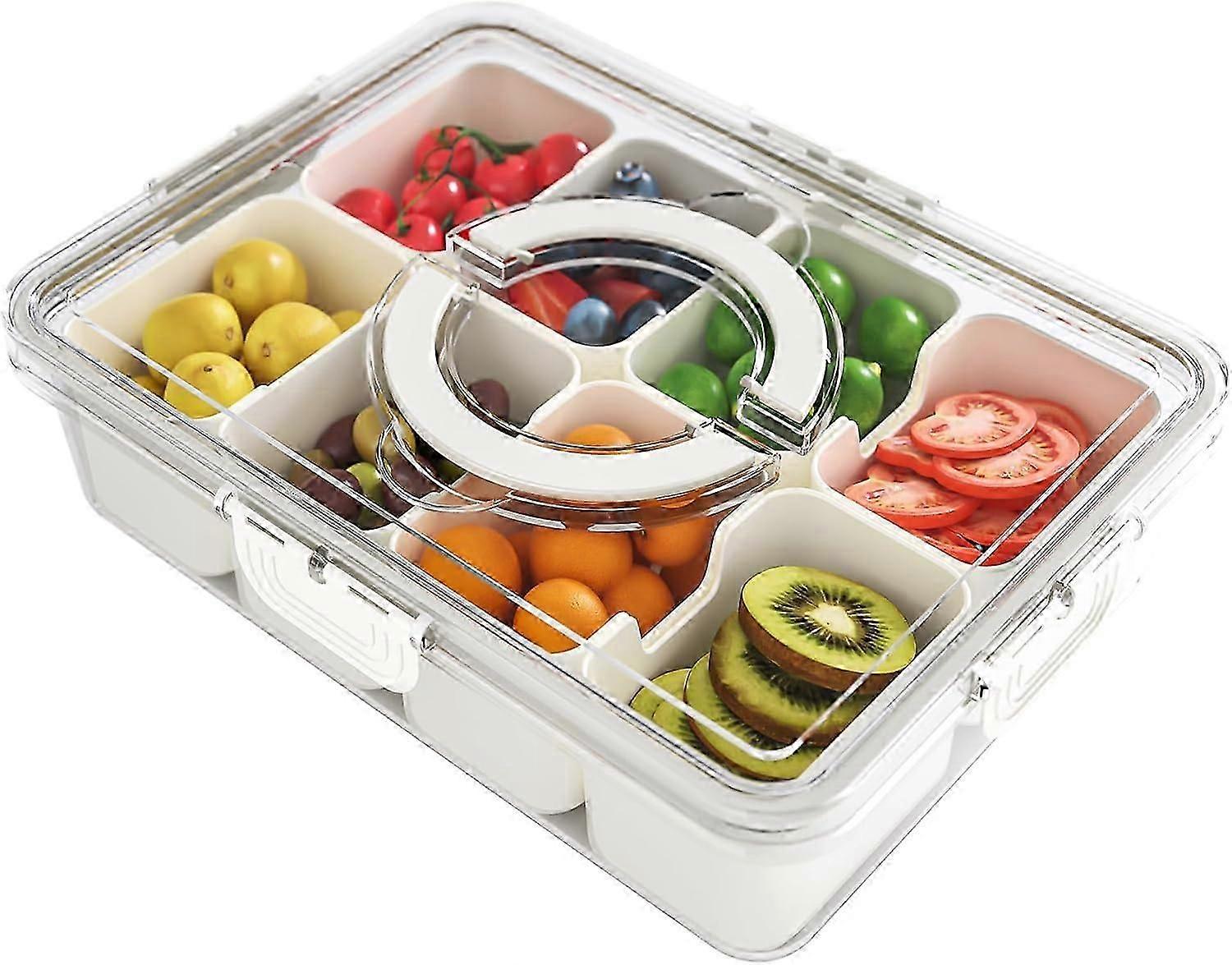 Snackle Box Container, Divided Serving Tray with Lid and Handle, Travel Snack Box, Multi-purpose Food Organizer and Storage Container for Charcuterie