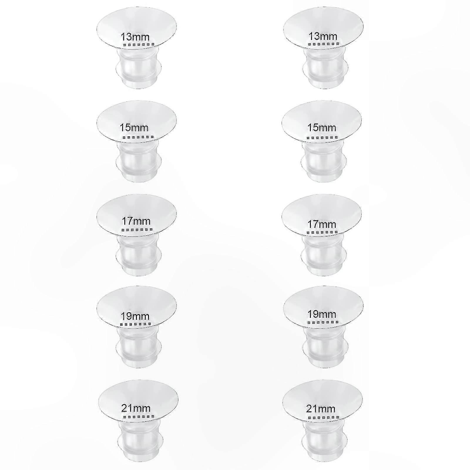 10PC Flange Inserts Kit, Multiple Sizes 13/15/17/19/21mm, Compatible with Wearable Breast Pump Cups