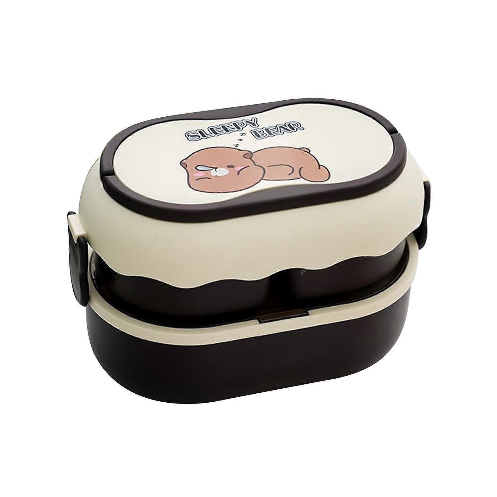 Double Layer Bento Box 1600ml, 3 Compartments, Brown, 22x15x13cm