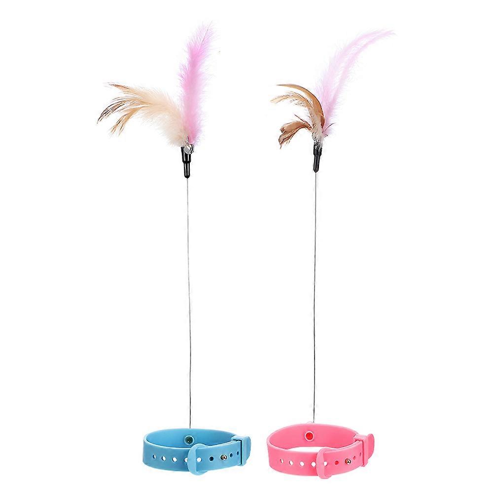 2pcs Interactive Cat Toy Wand Cat Collar Fishing Pole Cat Toy For Indoor Cats With Plume Funny Toy Teaser Wand Toy With Long Rod