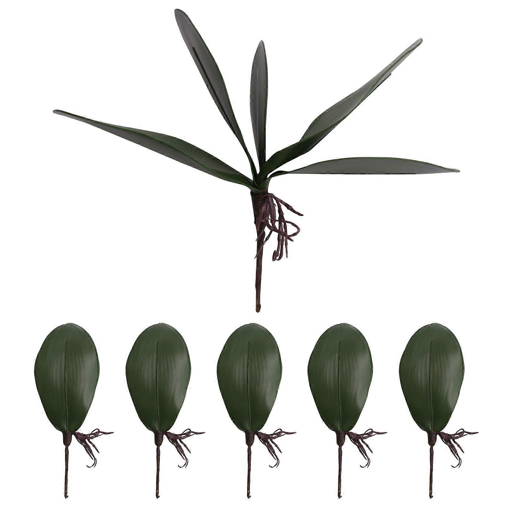 Phalaenopsis Orchids Leaves Artificial Real Looking Contact Plants Green Faux Leaf Arrangement,6 PC