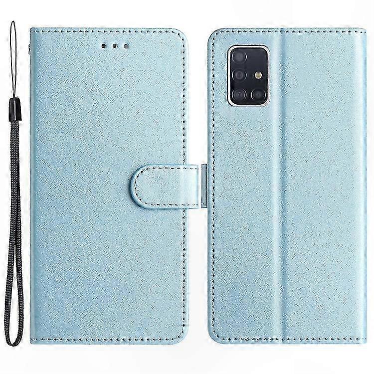 Anti-Drop Leather Wallet Case with Stand Function and Hand Strap for Galaxy A51 4G SM-A515 Silk Texture Phone Cover