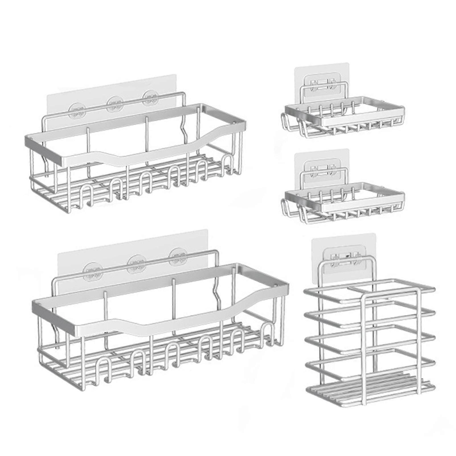 5pcs/set Wall-Mounted Kitchen Rack Comprehensive 5 Piece Set Efficient Home Washroom Setup