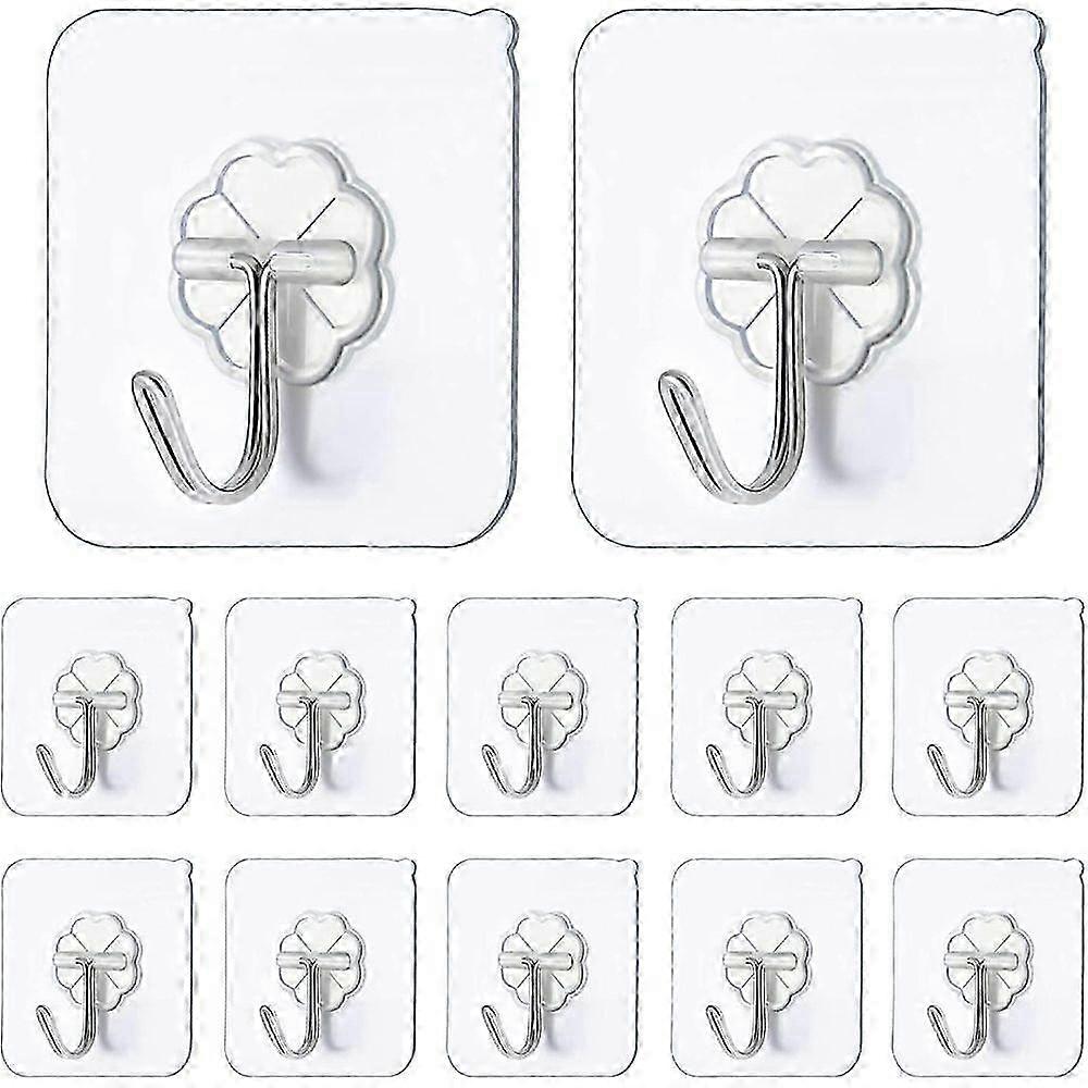 2025 Hooks Self-Adhesive, Pack of 12 Strong Adhesive Hooks Transparent Magic Hooks for Wall, Kitchen, Bathroom, Window
