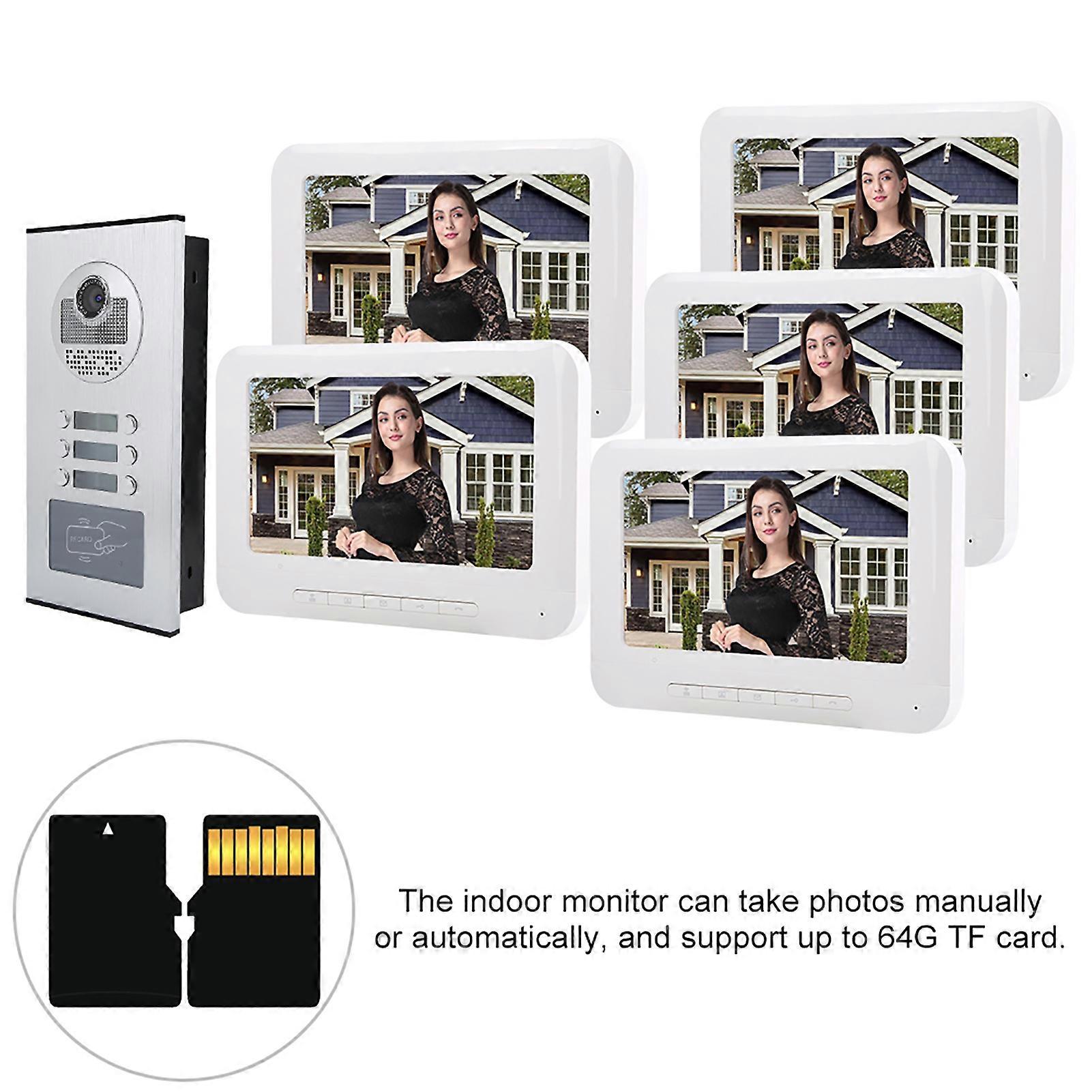 5-Apartment 7in HD Video Door Phone Intercom with IR-CUT Camera