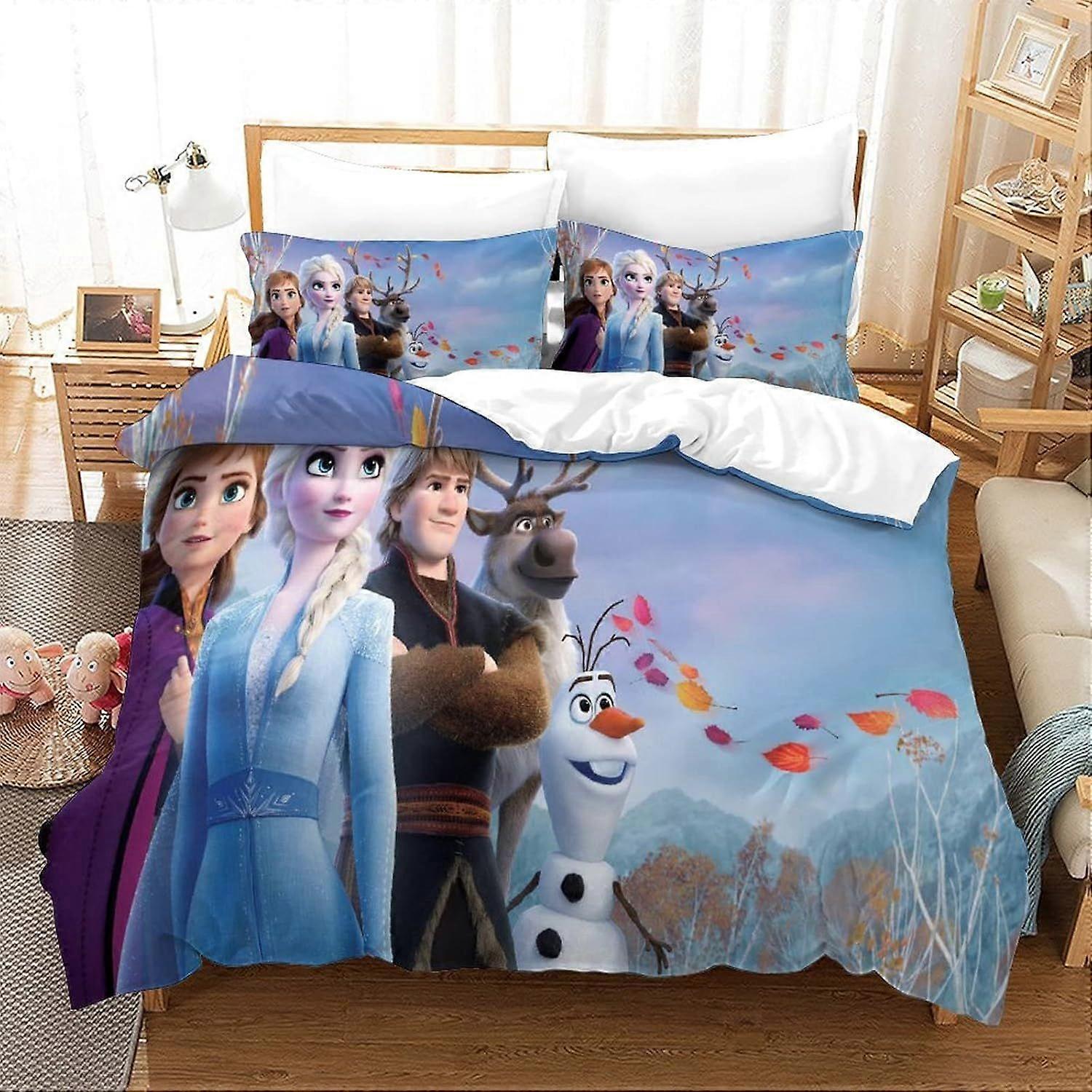 PIN853 Duvet Cover Set Frozen Double Size Duvet Covers Cartoon Anime Bedding Set Easy Care Hypoallergenic for Kids Youth Boys Girls Adults Quilt Cover