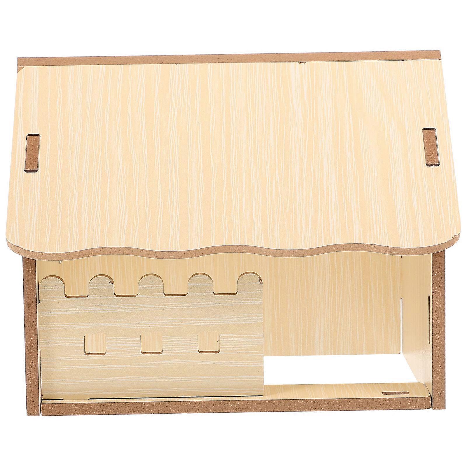 Small Hamster Hideout Wood Hamster House Indoor Use Khaki Material Sleeping 1Set
