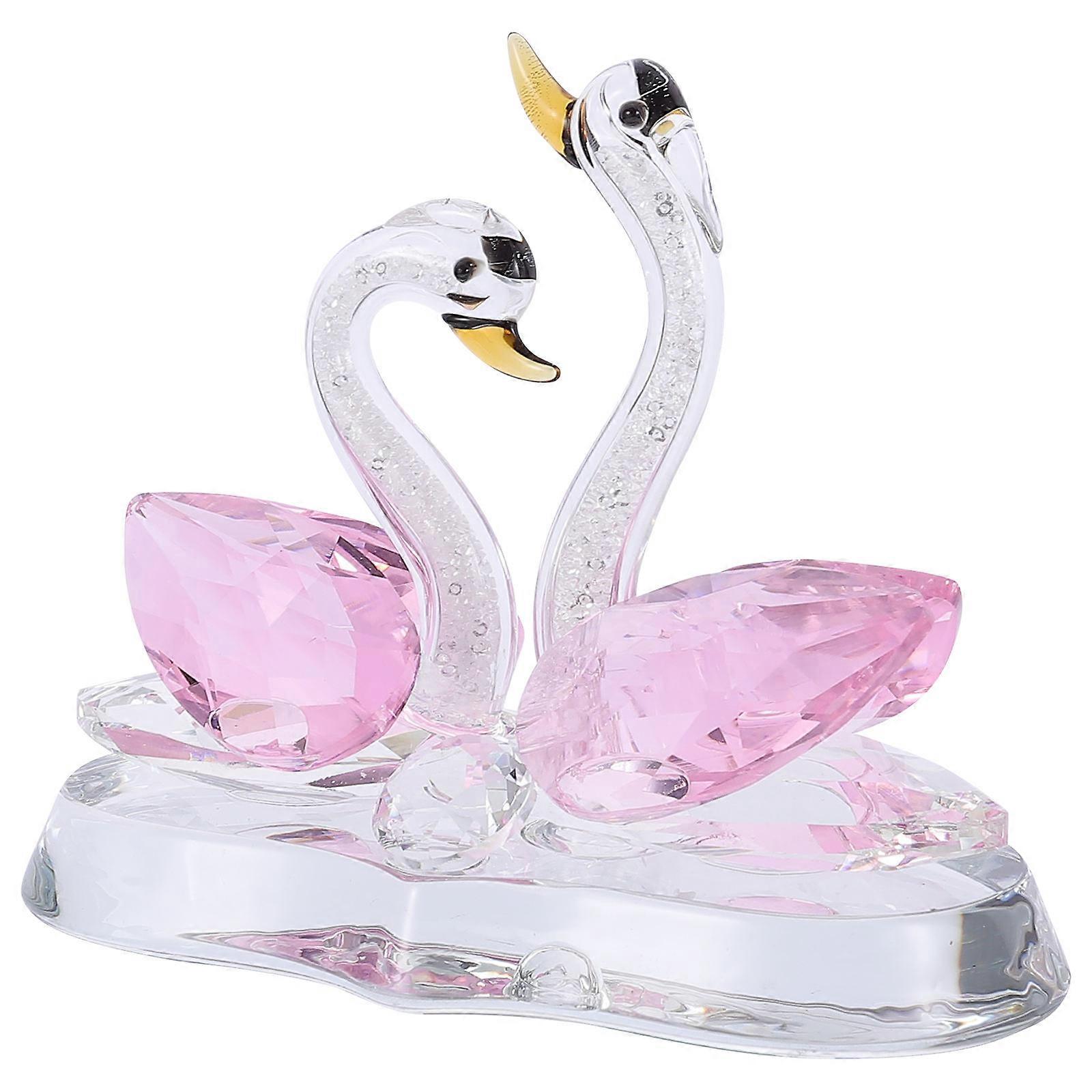 Couple Swan Adornment Crystal Swan for Decoration Transparent Shiny