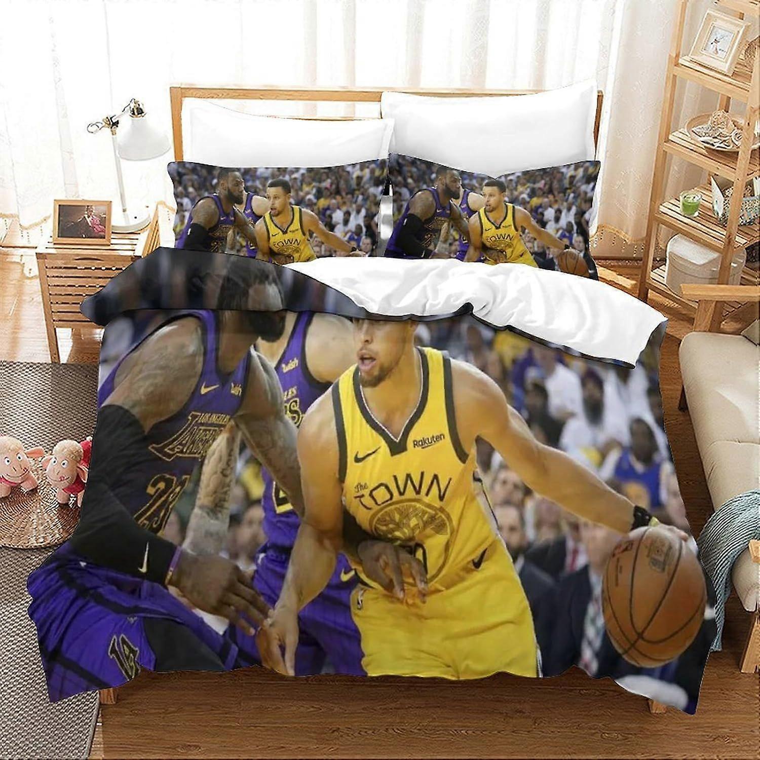 W78 3 Piece Stephen Curry Comforter Set 3D Basketball Superstar Printed Bedding Comforter Set with Zip Closure for Girls, Super Soft Microfibre Beddin