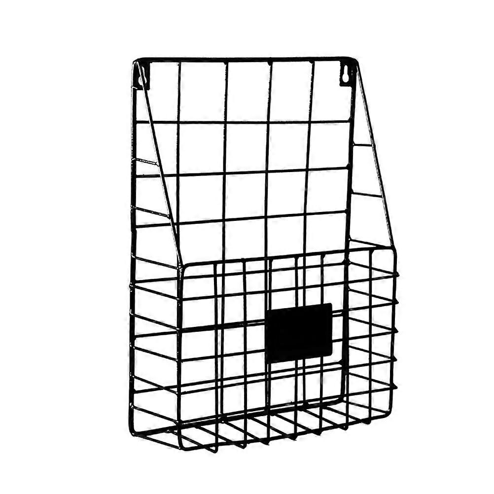 Newspaper Stand Mount Metal Storage Basket Black