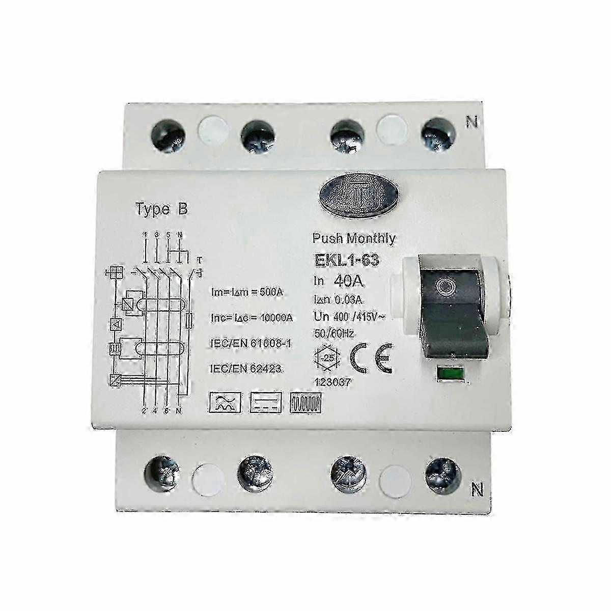 اكتب B RCCB RCD ELCB 10kA 4P 40A 30mA قواطع دوائر حماية التسرب EKL1-63