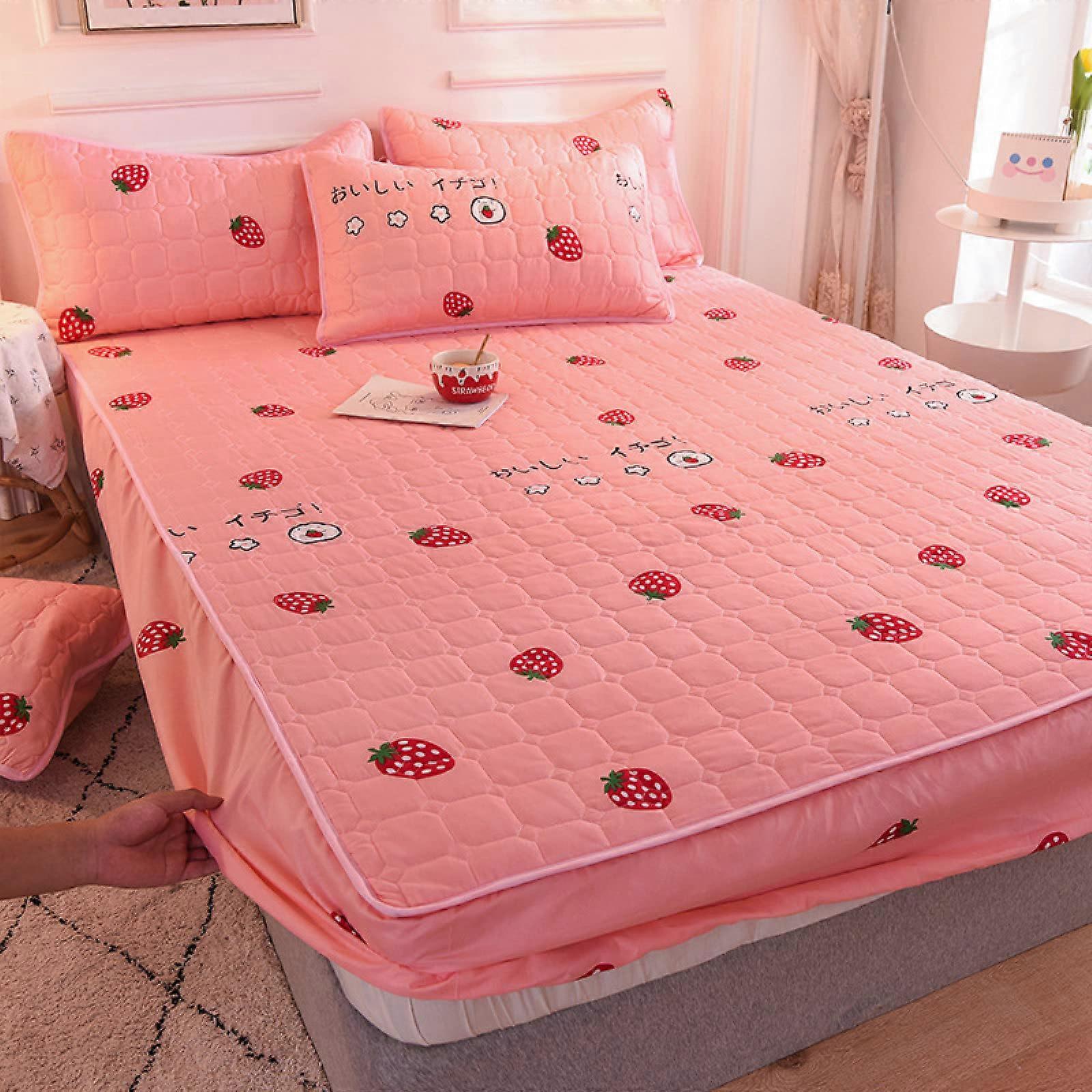 Hotel Quality Bed Sheets Strawberry Cartoon Anime Print Deep Pocket Fitted Sheet Mattress Protector 180x200cm