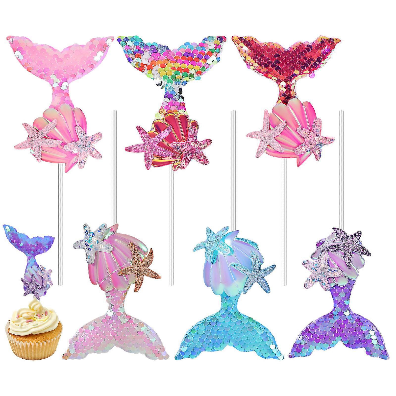 Shine Mermaid Tail Cupcake Toppers 30 Pcs Assorted Color Cake Picks Suitable For Special Occasions And Decorations