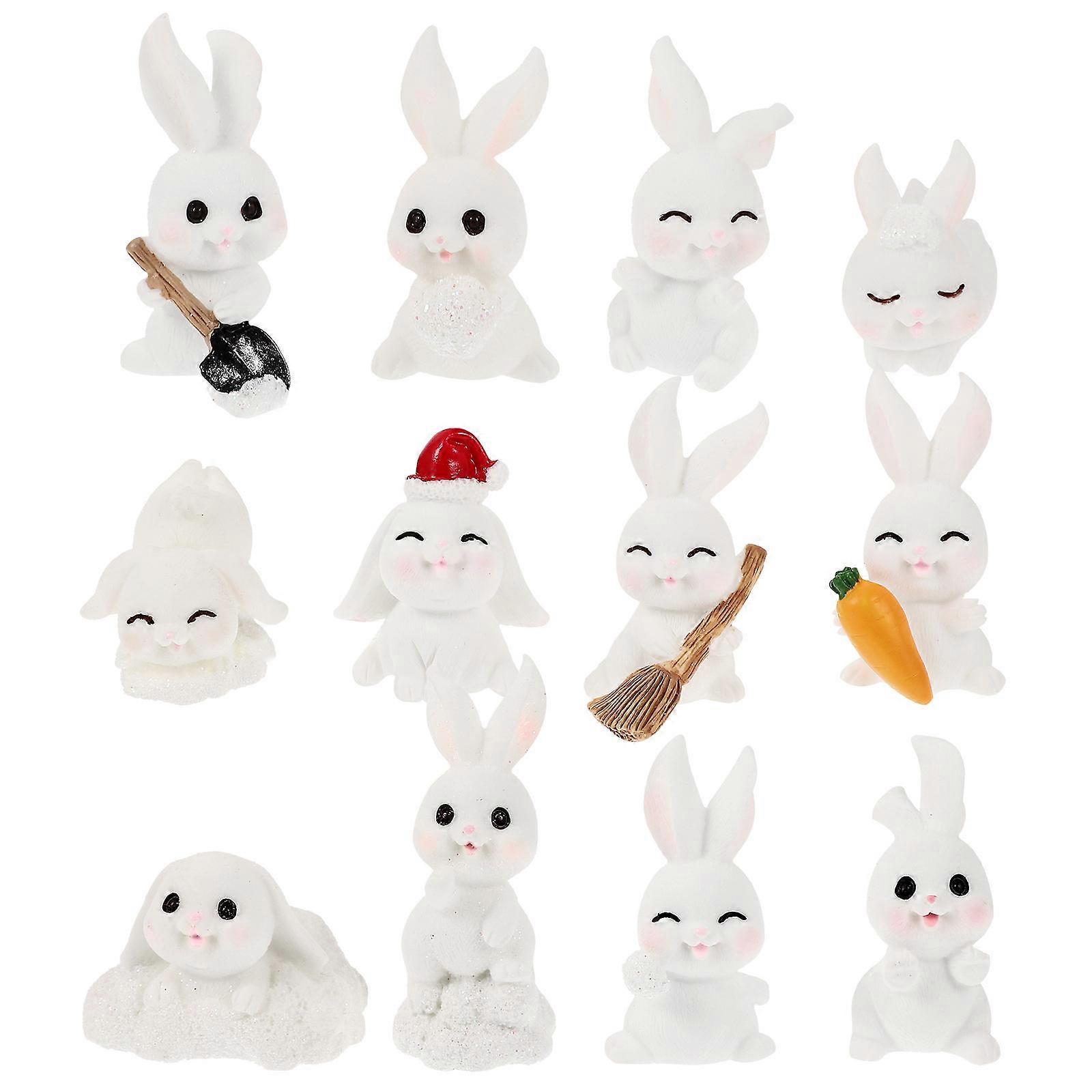 Miniature Animal Figurines Resin for Decoration 36Pcs White Rabbit